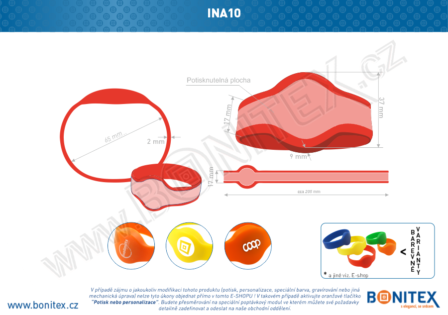 Silikonový náramek, průměr 65mm s RFID 13,56 MHz, červený-botinex