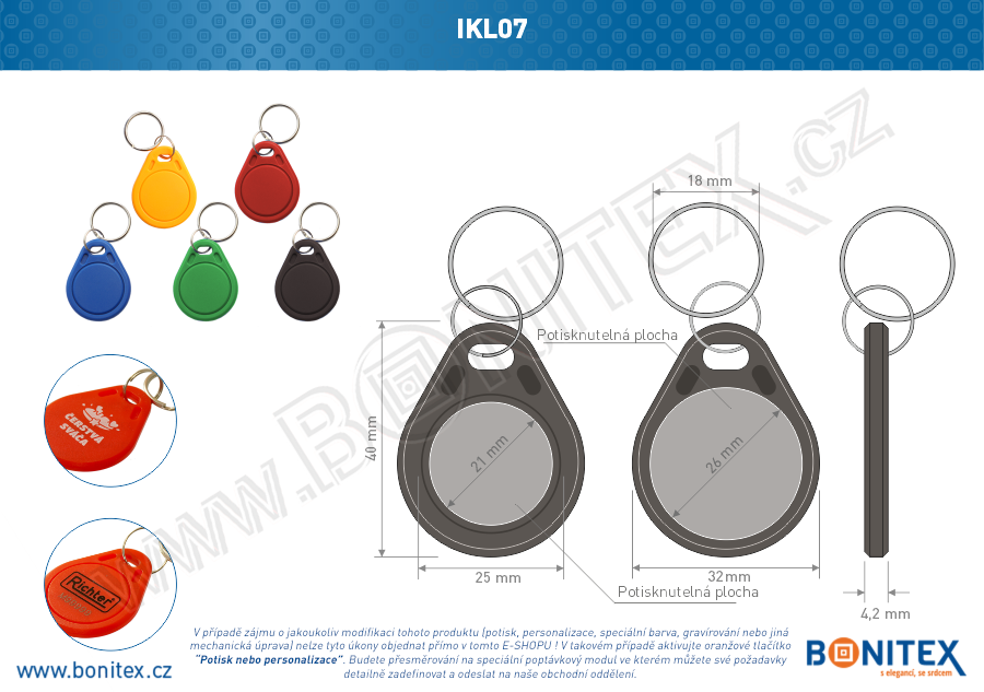 Klíčenka-ABS-40x32-tl.4,2mm-s RFID-13,56 MHz-šedá-botinex