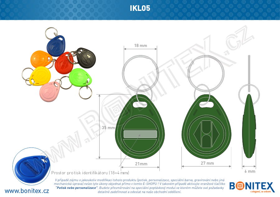 Klíčenka-ABS-35x28-tl.6mm-s RFID-125 kHz-zelená,tm.-botinex