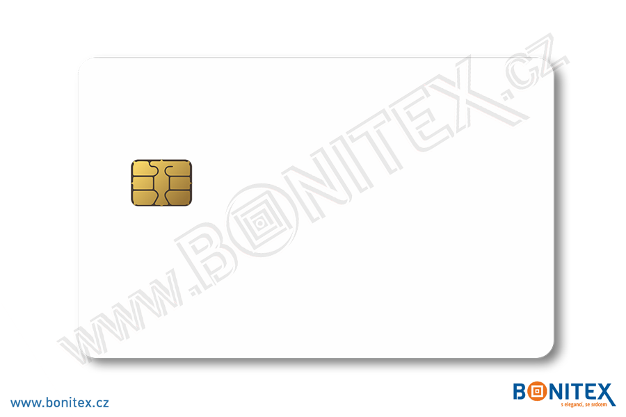 Karta plastová PVC rozměru ISO-tl.0,82mm-s kontaktním čipem-laminace lesk-bílá-botinex