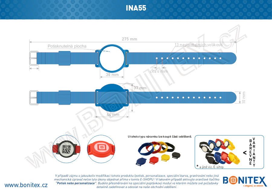 Náramek-nylon-255-265x16mm,kov.spona 1-s RFID-125 kHz-modrý/č.modro-bílý-botinex