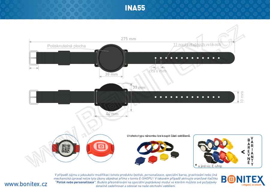 Nylonový náramek 255-265x16mm, kovová spona 1, s RFID 125 kHz, černý/č.černý-botinex