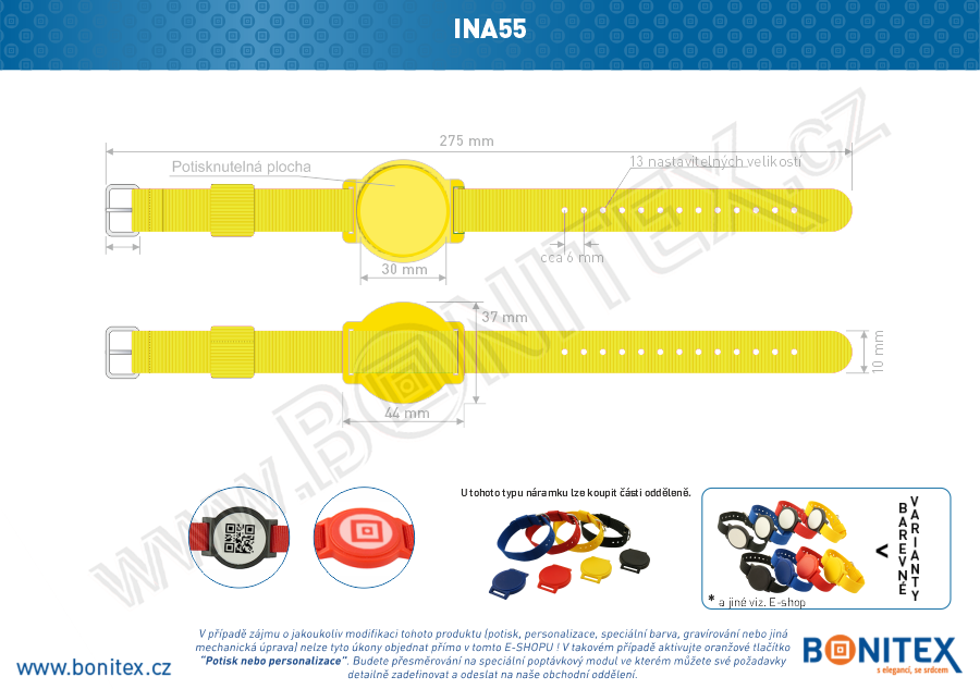 Náramek-nylon-255-265x16mm,kov.spona 1-s RFID-125 kHz-žlutý/č.žlutý-botinex
