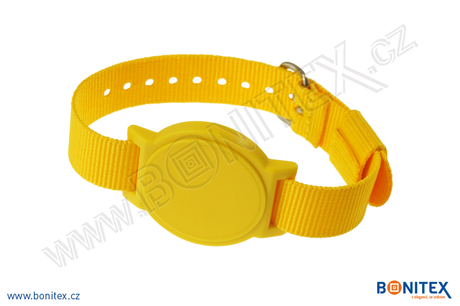 Nylonový náramek 255-265x16mm, kovová spona 1, s RFID 125 kHz, žlutý/č.žlutý-botinex