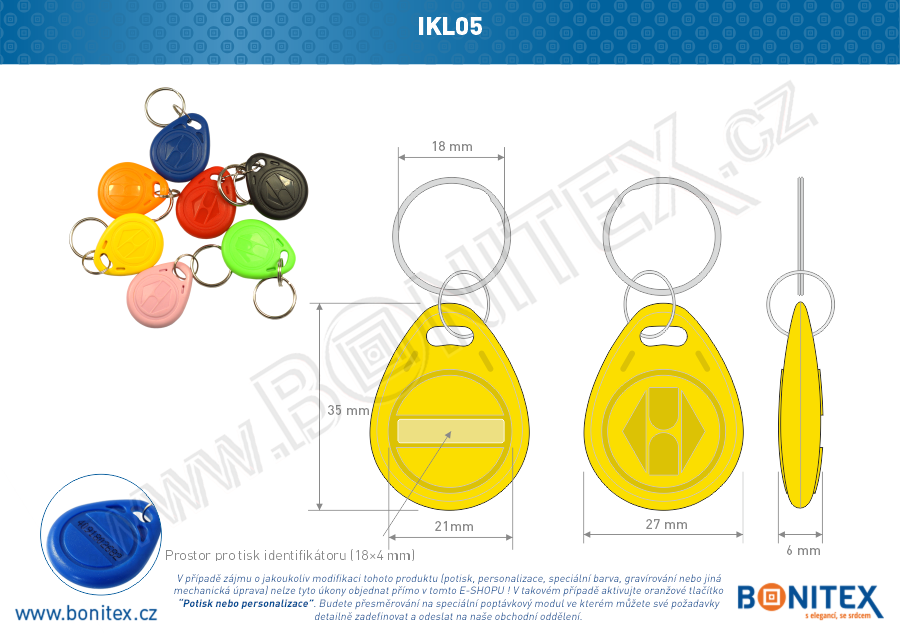 Klíčenka-ABS-35x28-tl.6mm-s RFID-13,56 MHz-žlutá-botinex