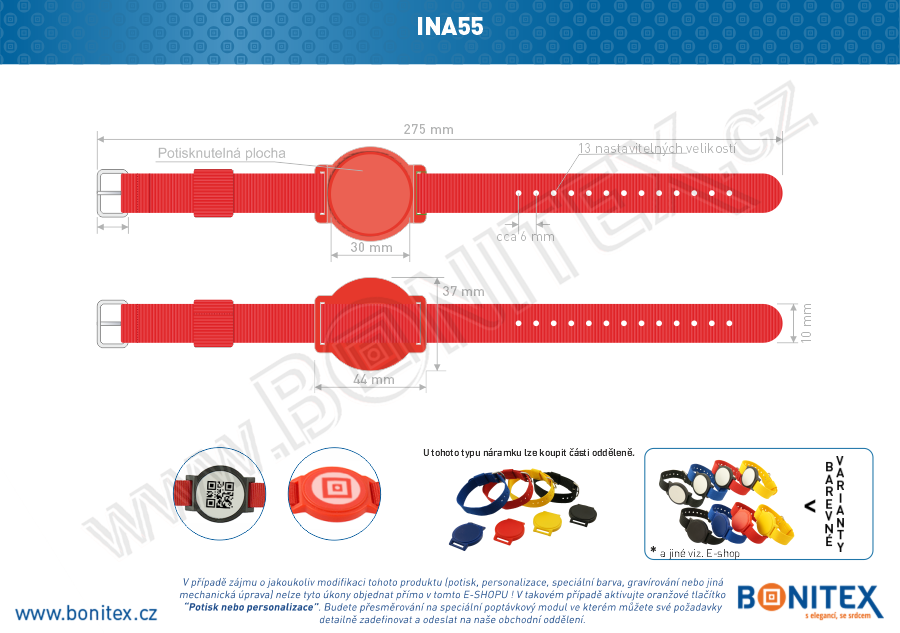Náramek-nylon-255-265x16mm,kov.spona 1-s RFID-13,56 MHz-červený/č.červený-botinex