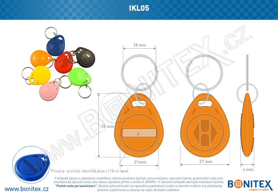 Klíčenka-ABS-35x28-tl.6mm-s RFID-13,56 MHz-oranžová-botinex