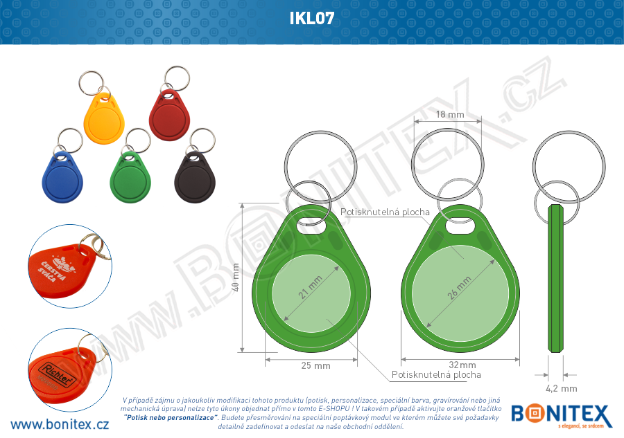 Klíčenka-ABS-40x32-tl.4,2mm-s RFID-13,56 MHz-zelená-botinex