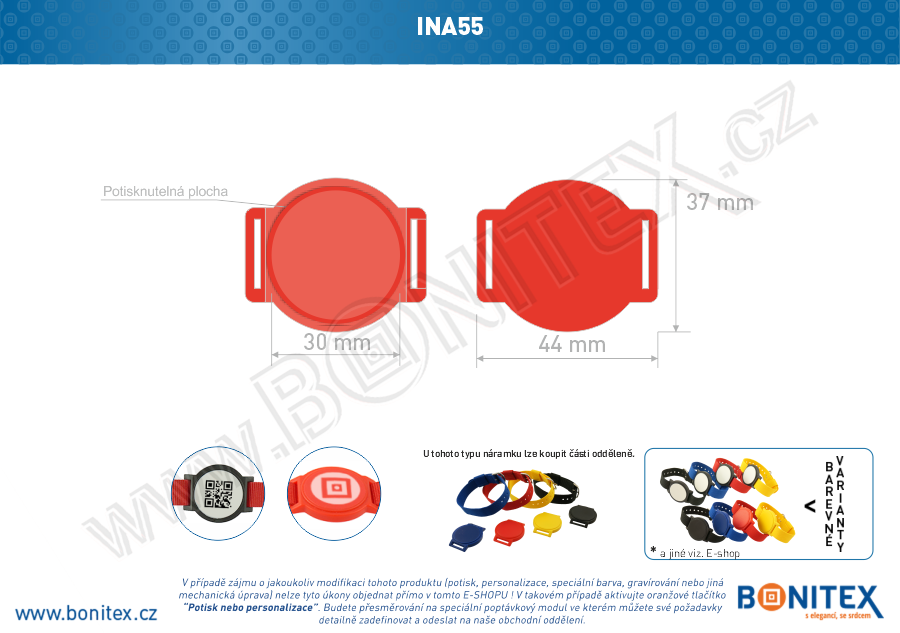 Náramek-nylon-INA55-samostatné tělo s čipem-s RFID-13,56 MHz-červený-botinex