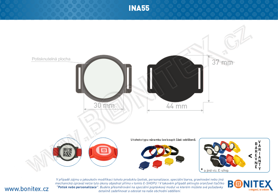 Náramek-nylon-INA55-samostatné tělo s čipem-s RFID-13,56 MHz-černý/bílý střed-botinex