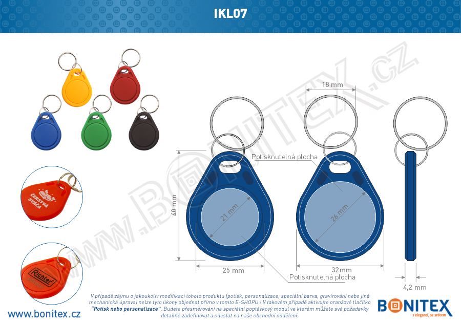 Klíčenka-ABS-40x32-tl.4,2mm-s RFID-125 kHz-modrá,tm.-botinex