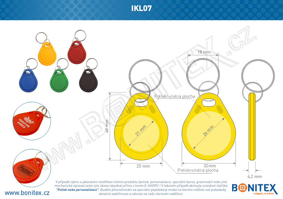 Klíčenka-ABS-40x32-tl.4,2mm-s RFID-13,56 MHz-žlutá-botinex