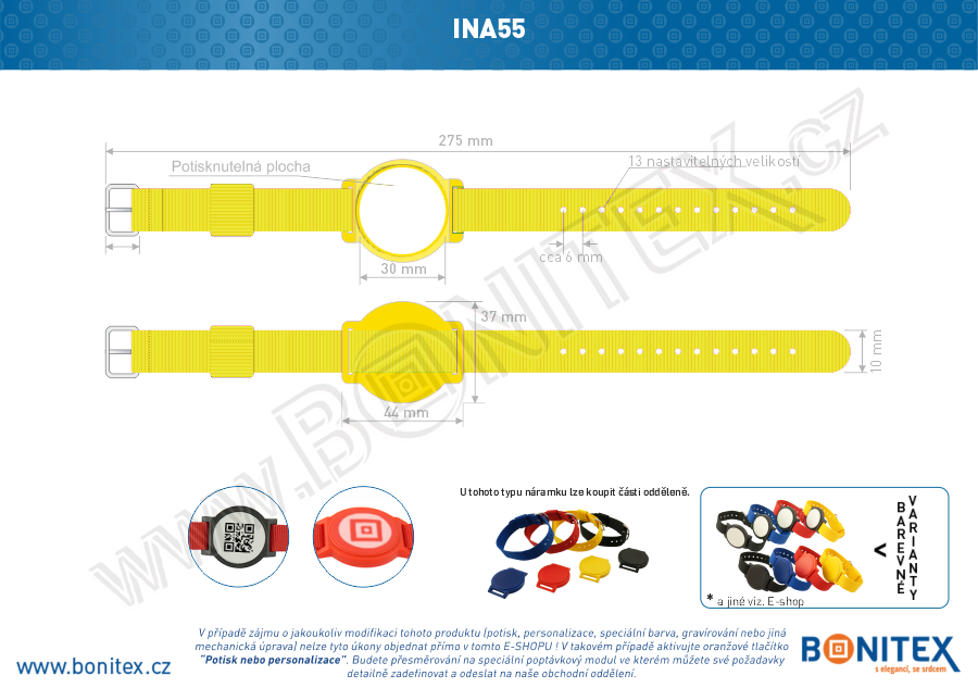 Náramek-nylon-255-265x16mm,kov.spona 1-s RFID-13,56 MHz-žlutý/č.žluto-bílý-botinex