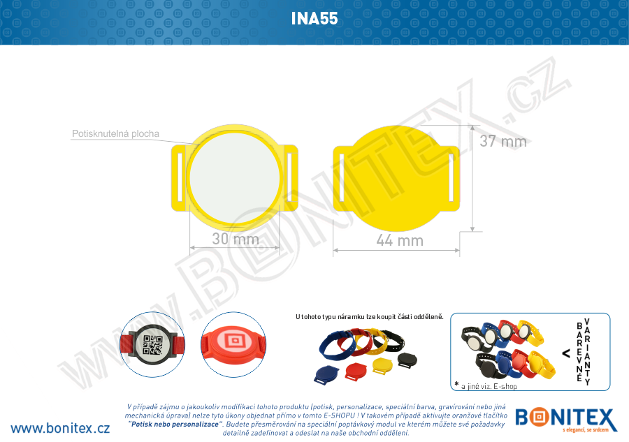 Náramek-nylon-INA55-samostatné tělo s čipem-s RFID-13,56 MHz-žlutý/bílý střed-botinex