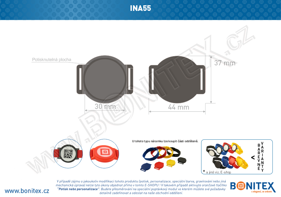 Náramek-nylon-INA55-samostatné tělo s čipem-s RFID-13,56 MHz-černý-botinex