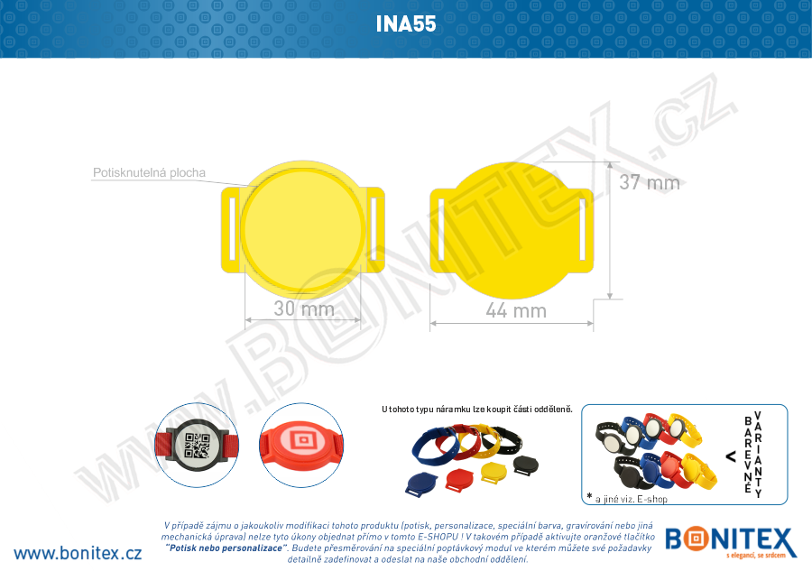 Náramek-nylon-INA55-samostatné tělo s čipem-s RFID-13,56 MHz-žlutý-botinex