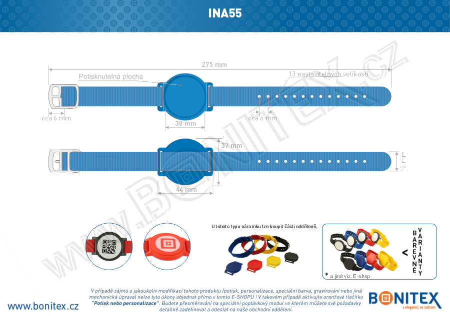 Náramek-nylon-255-265x15mm,kov.spona 2-s RFID-13,56 MHz-modrý/č.modrý-botinex
