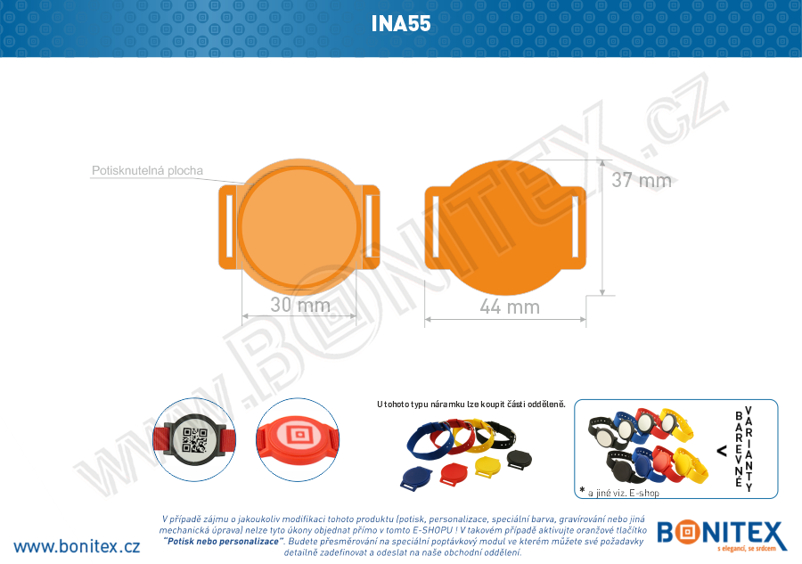 Náramek-nylon-INA55-samostatné tělo s čipem-s RFID-13,56 MHz-oranžový-botinex