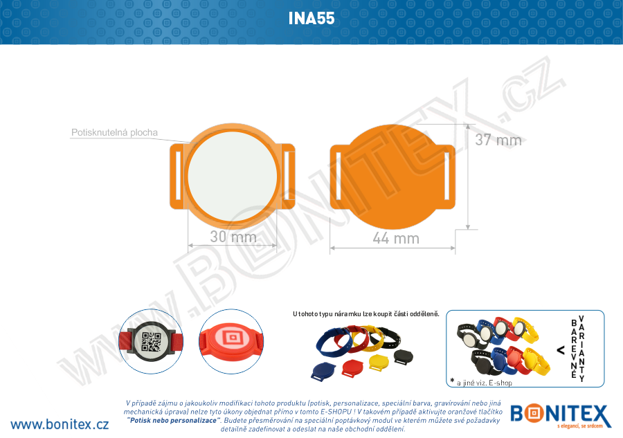 Náramek-nylon-INA55-samostatné tělo s čipem-s RFID-13,56 MHz-oranžový/bílý střed-botinex