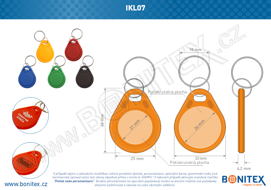 Klíčenka-ABS-40x32-tl.4,2mm-s RFID-13,56 MHz-oranžová-botinex