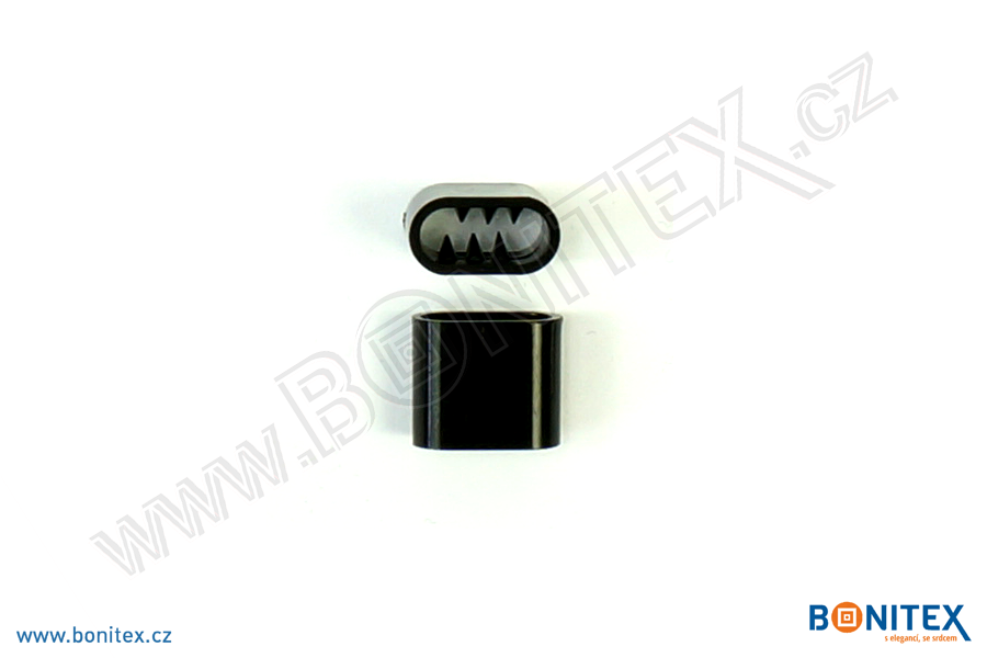 Jednorázový plastový uzávěr k náramku (ovál), průměr 12,6x10,8mm, tl. 6,4mm, černý-botinex
