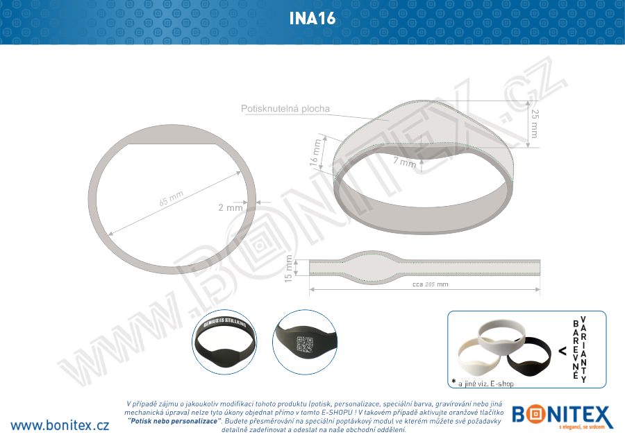 Silikonový náramek, průměr 65mm s RFID 125 kHz, bílý-botinex