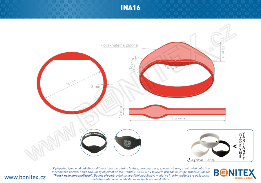 Silikonový náramek, průměr 74mm s RFID 125 kHz, červený-botinex