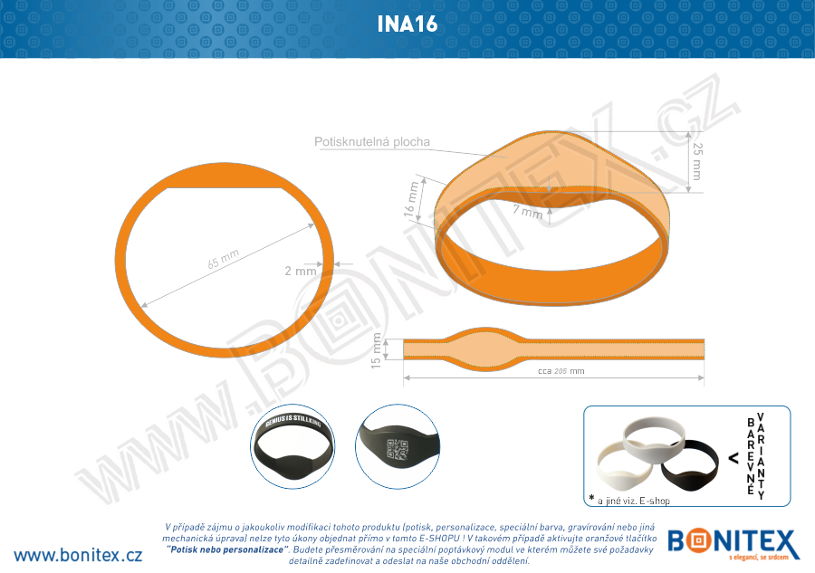 Silikonový náramek, průměr 65mm s RFID 125 kHz, oranžový-botinex