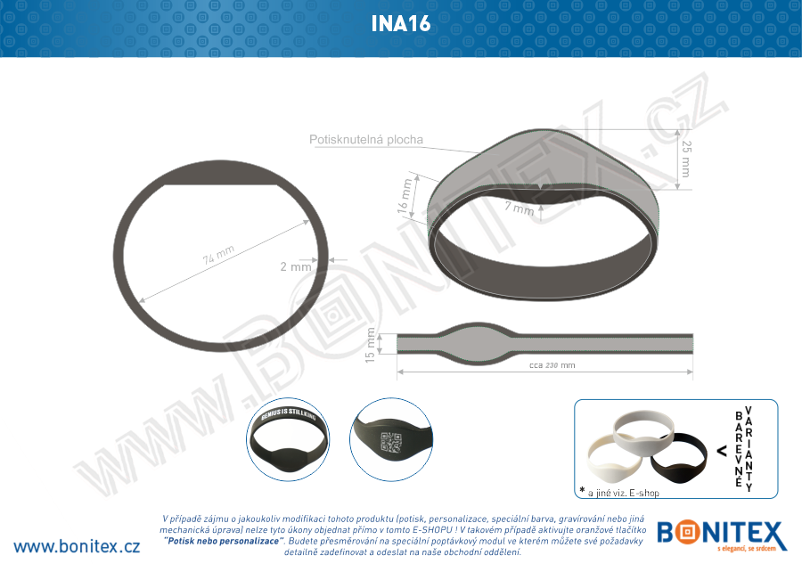 Silikonový náramek, průměr 74mm s RFID 125 kHz, šedý-botinex