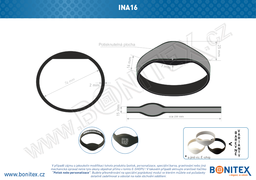 Silikonový náramek, průměr 74mm s RFID 125 kHz, černý-botinex