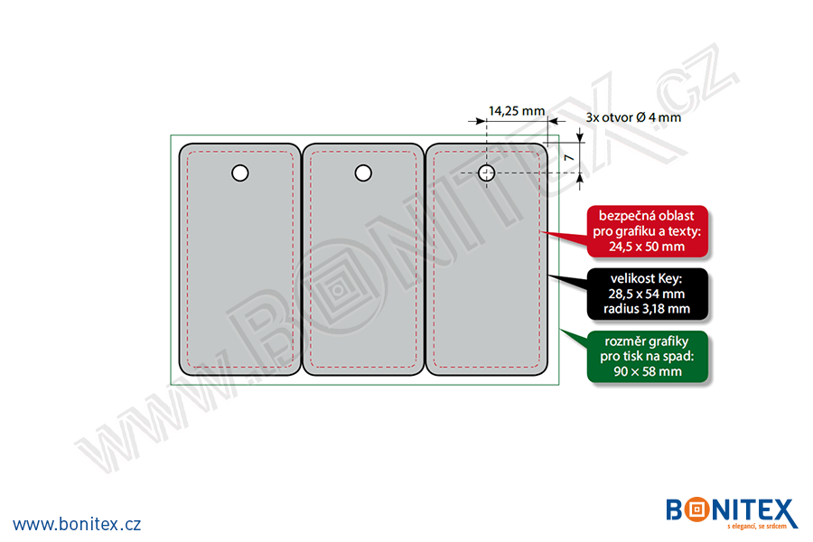 Karta atyp-CR80/3 klíčenky-plastové-PVC-tl.0,82mm-s 3x RFID-125 kHz-laminace lesk-bílá-botinex