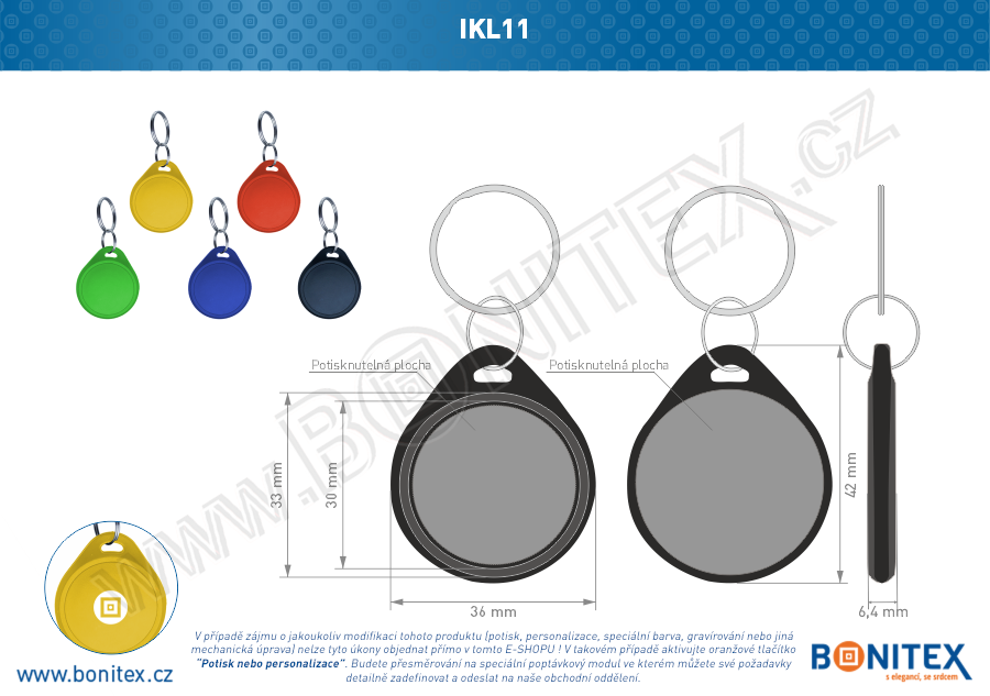 Klíčenka-ABS-42x36-tl.6,3mm-s RFID-13,56 MHz-černá-botinex