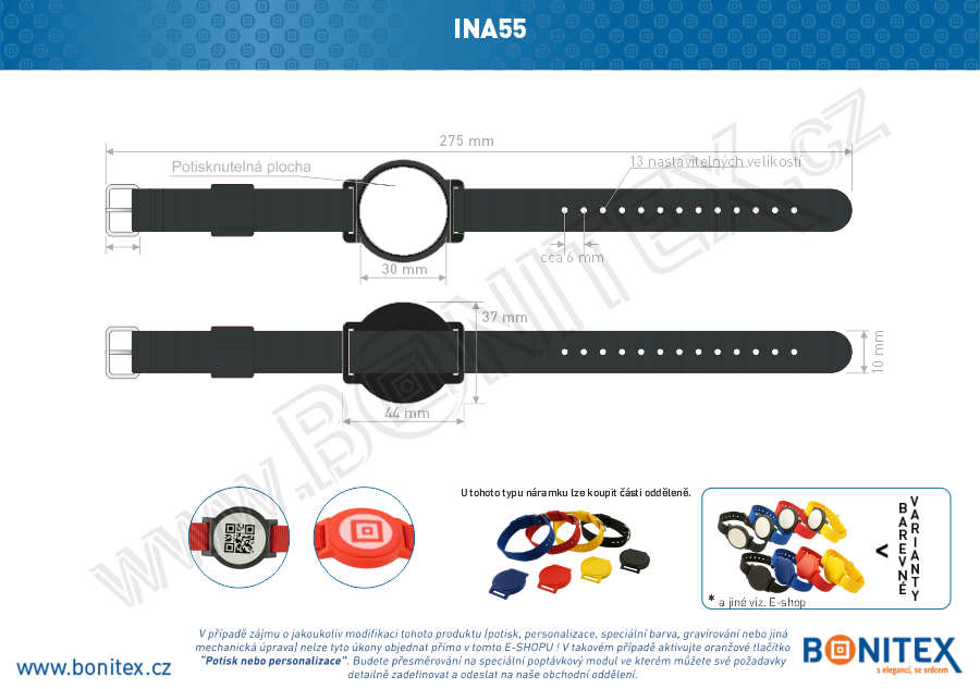 Nylonový náramek 255-265x16mm, kovová spona 1, s RFID 125 kHz, černý/č.černo-bílý-botinex