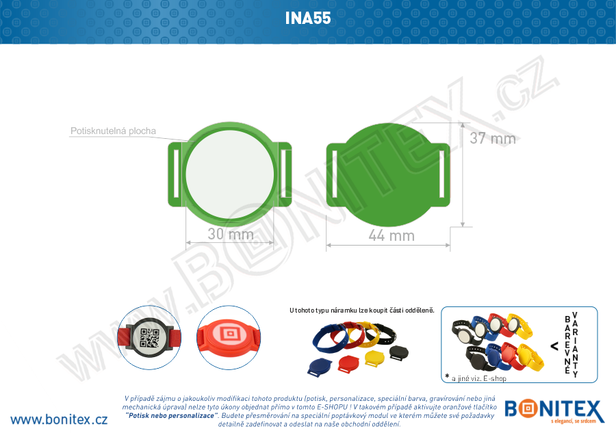 Náramek-nylon-INA55-samostatné tělo s čipem-s RFID-125 kHz-zelený/bílý střed-botinex