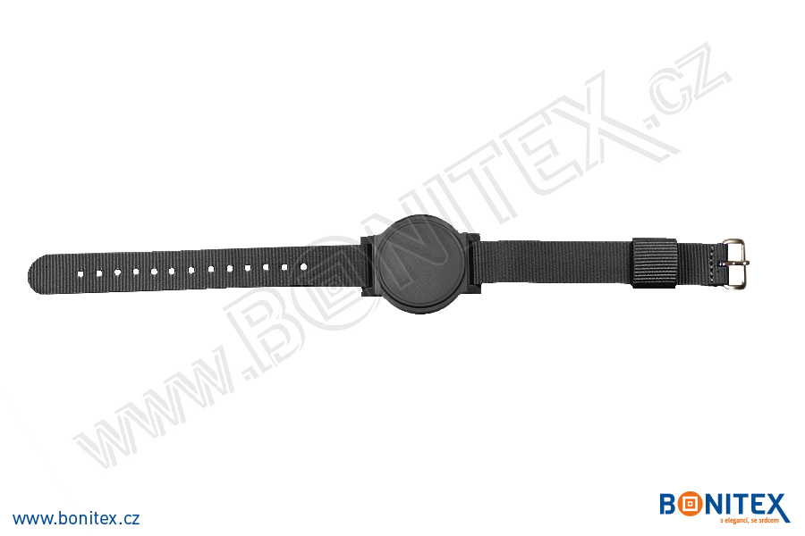 Náramek-nylon-255-265x16mm,kov.spona 1-s RFID-13,56 MHz-černý/č.černý-botinex