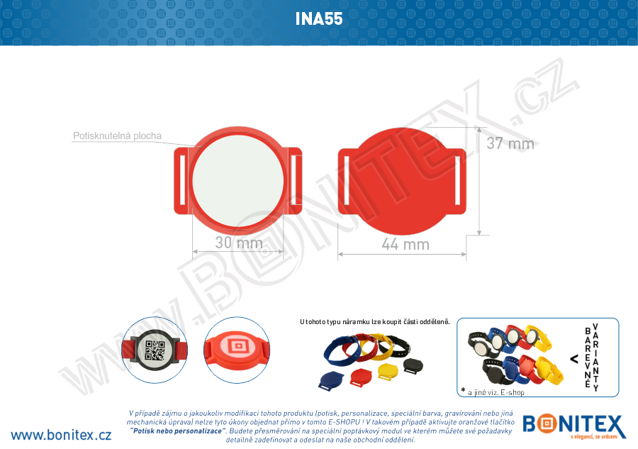 Náramek-nylon-INA55-samostatné tělo s čipem-s RFID-125 kHz-červený/bílý střed-botinex