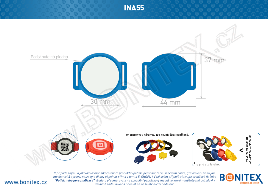 Náramek-nylon-INA55-samostatné tělo s čipem-s RFID-125 kHz-modrý/bílý střed-botinex