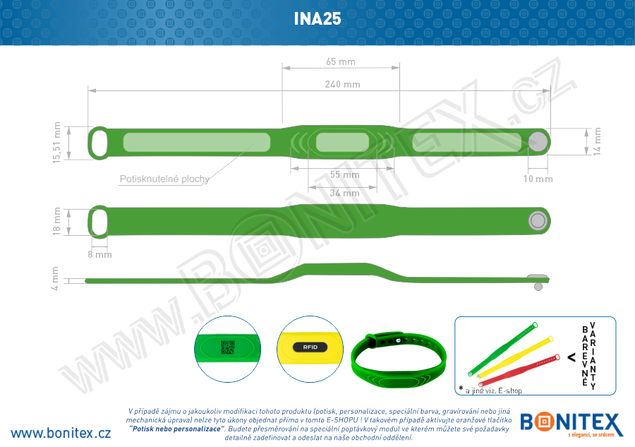 Náramek-silikon-242x13/17mm,kovový knoflík-s  RFID-13,56 MH-zelený-botinex