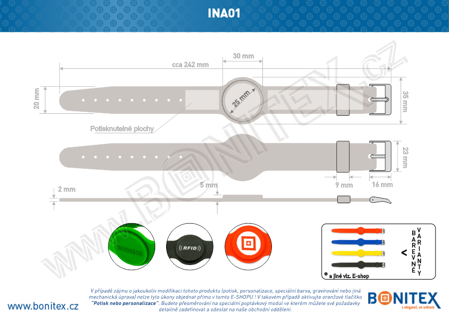 Náramek-silikon-242x20/35mm,kov.spona-s RFID-13,56 MHz-bílý-botinex