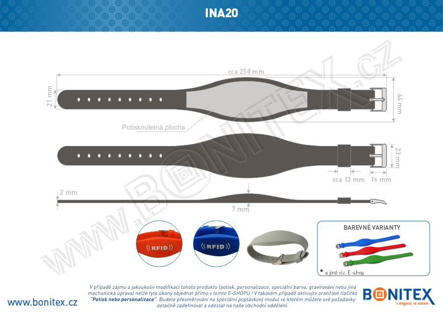 Silikonový náramek 255x17/34mm, kovová spona, s RFID 13,56 kHz, šedý (VC-41)-botinex