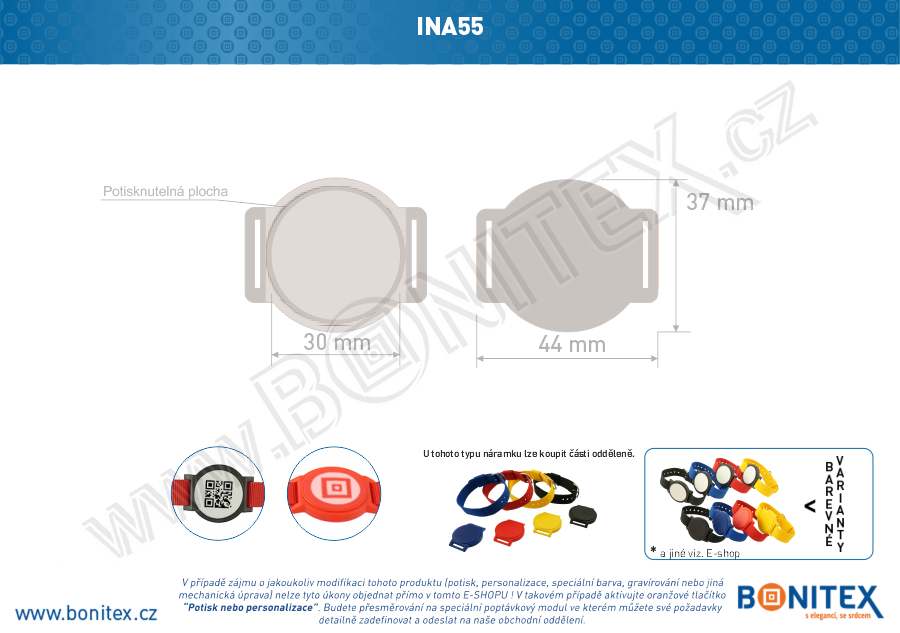 Náramek-nylon-INA55-samostatné tělo s čipem-s RFID-125 kHz-bílý-botinex