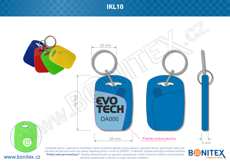 Klíčenka-ABS-44x30-tl.4,2mm-s RFID-13,56 MHz-modrá-botinex