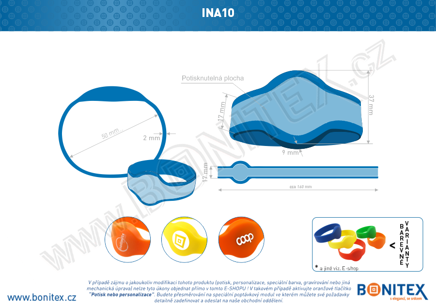 Silikonový náramek, průměr 50mm s RFID 13,56 MHz, modrý-botinex