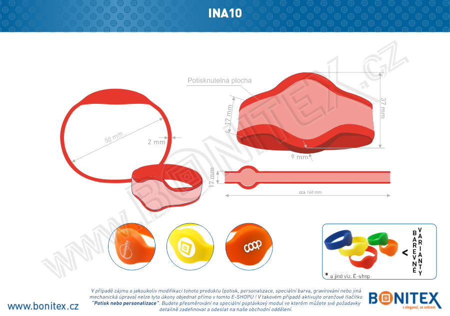 Silikonový náramek, průměr 50mm s RFID 13,56 MHz, červený-botinex
