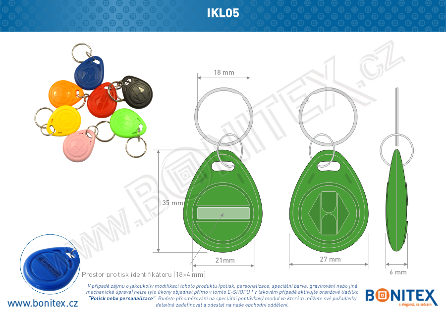 Klíčenka-ABS-35x28-tl.6mm-s RFID-125 kHz-zelená+UID DEC-5B-botinex