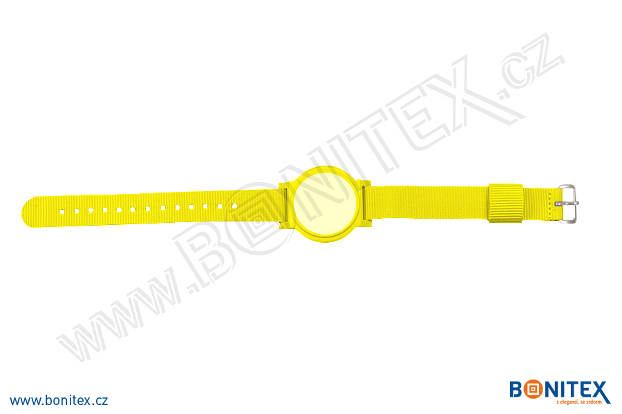 Náramek-nylon-255-265x16mm,kov.spona 1-s RFID-125 kHz-žlutý/č.žluto-bílý-botinex