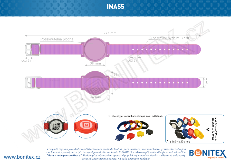 Náramek-nylon-255-265x15mm,kov.spona 2-s RFID-125 kHz-fialový/č.fialový-botinex