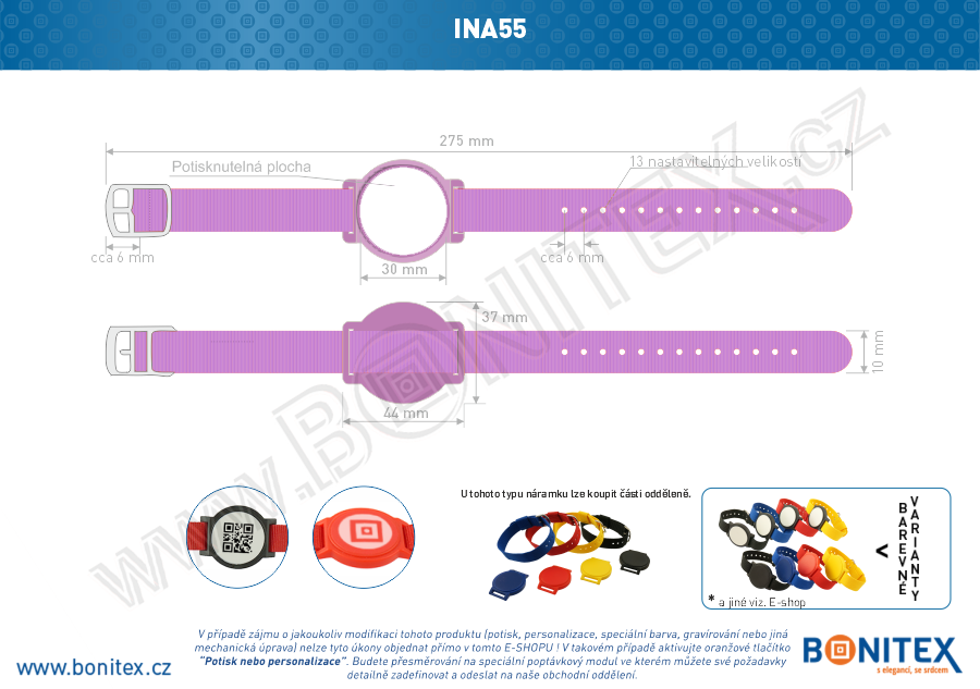 Náramek-nylon-255-265x15mm,kov.spona 2-s RFID-125 kHz-fialový/č.fialovo-bílý-botinex