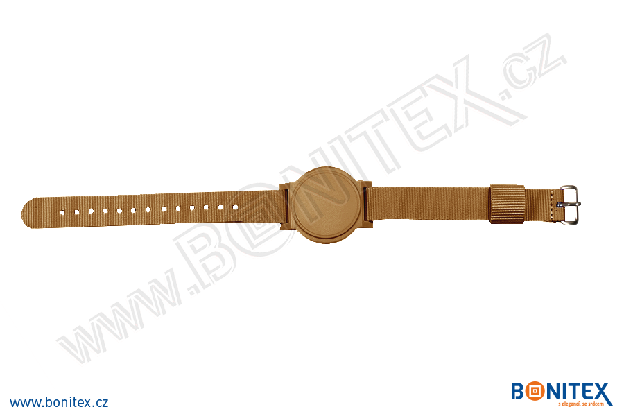 Náramek-nylon-255-265x16mm,kov.spona 1-s RFID-13,56 MHz-hnědý/č.hnědý-botinex