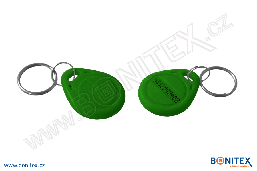 Klíčenka-ABS-35x28-tl.6mm-s RFID-125 kHz-zelená,tm.+UID DEC-5B-botinex